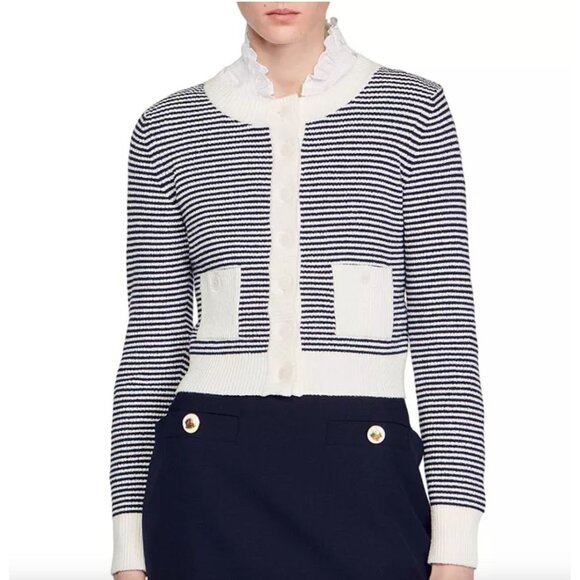 Sandro Blue White Peny Cardigan - Size XS/S - Picture 1 of 11